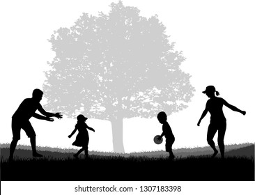 Silhouette family in nature.