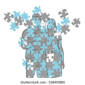 silhouette of family on a background of the puzzle. vector illustration.