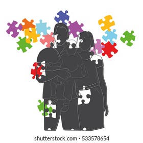 silhouette of family on a background of the puzzle. vector illustration