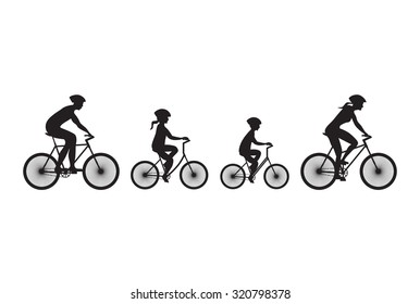 Silhouette of family on bicycles. Elements for design. 