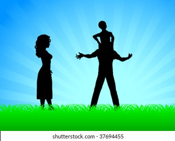 silhouette family on field