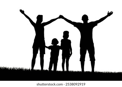 silhouette of a family on vacation. Can be used for designs with family holidays or happy families