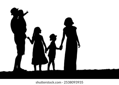 silhouette of a family on vacation. Can be used for designs with family holidays or happy families