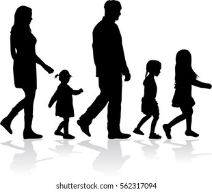 Silhouette family on a walk.