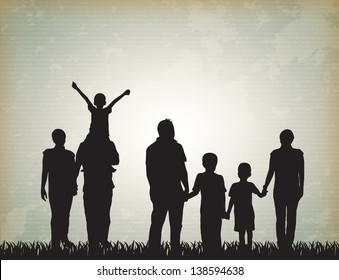 silhouette family over vintage background vector illustration