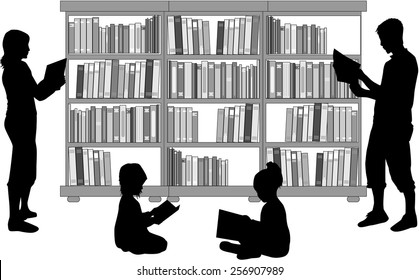 Silhouette of a family reading a book