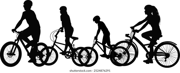 silhouette family riding bicycles, vector illustration