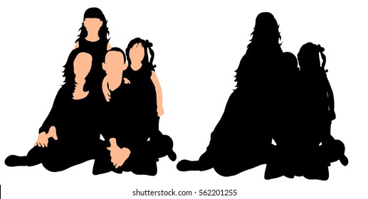 silhouette family sit, vector image,