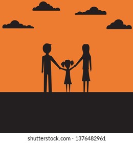 Silhouette family standing on sunset background, Concept family vector illustration flat