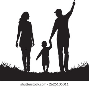 Silhouette of a Family of Three Parents and Child Holding Hands