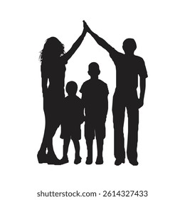 Silhouette family with two kids vector icon