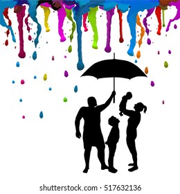 silhouette of family under umbrella. Vector