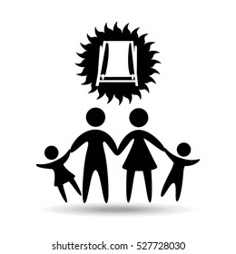 silhouette family vacation chair break beach vector illustration eps 10