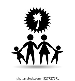 silhouette family vacation coconut tree vector illustration eps 10