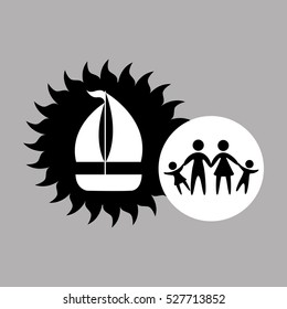 silhouette family vacation sail a boat vector illustration eps 10