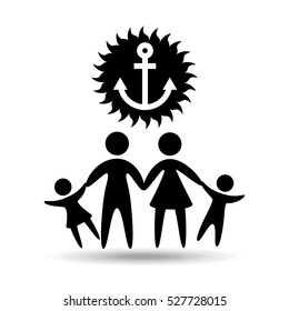 silhouette family vacation sailor anchor vector illustration eps 10