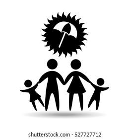 silhouette family vacation umbrella protection vector illustration eps 10