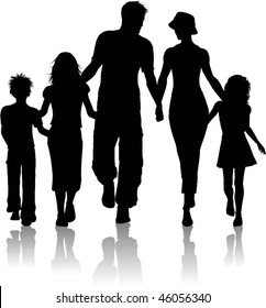 Silhouette of a family walking