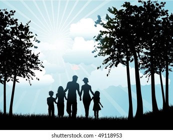 Silhouette Of A Family Walking