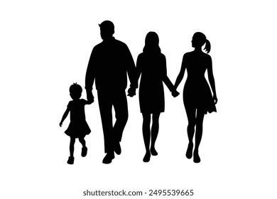 silhouette of family walking vector
