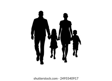silhouette of family walking vector
