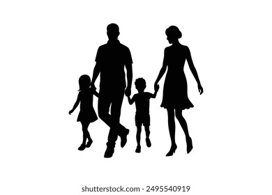 silhouette of family walking vector