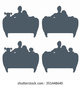 Silhouette of family watching tv. Vector illustration.