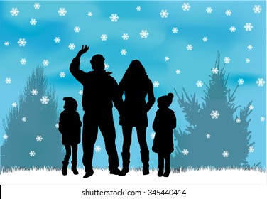 Silhouette Family Of Winter.