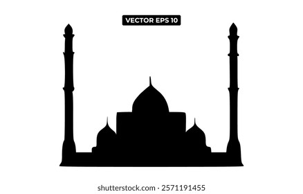 Silhouette of a famous architectural structure with minarets and domes.