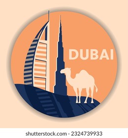 Silhouette of famous dubai landmarks and a camel Vector