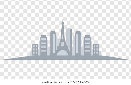 Silhouette of famous Eiffel Tower landmark surrounded by modern skyscrapers in a city skyline