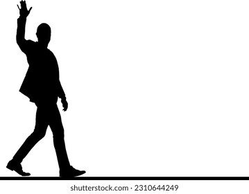 Silhouette de un hombre famoso saludando a la multitud en ilustración vectorial, celebridad saludando su mano hacia la audiencia en silueta