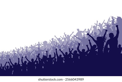 Silhouette of fans, cheerful crowd people at stadium, sport event. Vector illustration