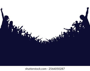 Silhouette of fans, cheerful crowd people, sport event. Vector illustration