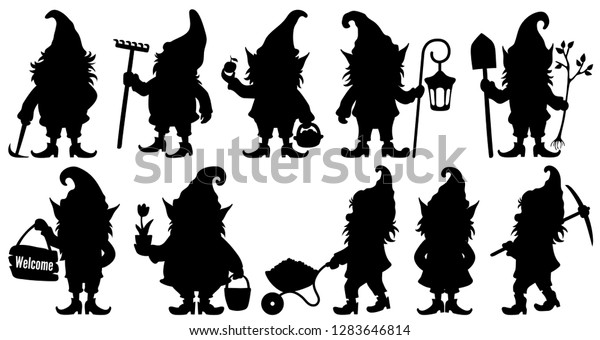 Download Silhouette Fantastic Gnome Garden Search Treasure Stock ...