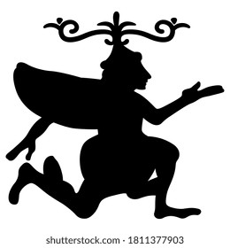 Silhouette of fantastic winged character. Ancient Greek or Etruscan motif.
