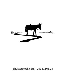Silhouette: Farm Donkey with Saddle Bags on Country Path