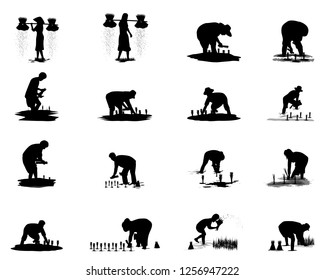 silhouette farmer cartoon shape vector design