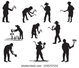 silhouette farmer cartoon shape vector design