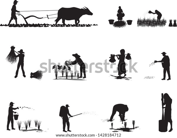 Silhouette Farmer Cartoon Shapegroup Set Vector Stock Vector (Royalty ...