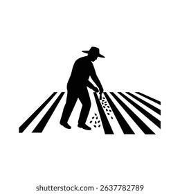 Silhouette of Farmer Planting Seeds by Hand - Cultivation