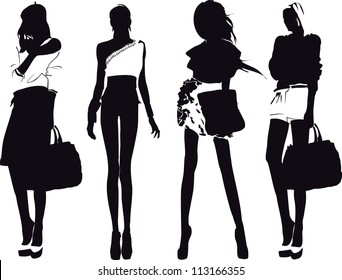 Silhouette Fashion Girls Stock Vector (Royalty Free) 113166442 ...