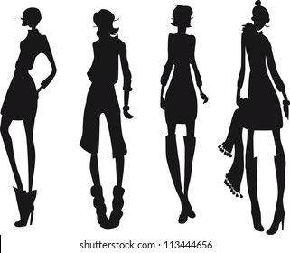 Silhouette Fashion Girls Stock Vector (Royalty Free) 113166442 ...