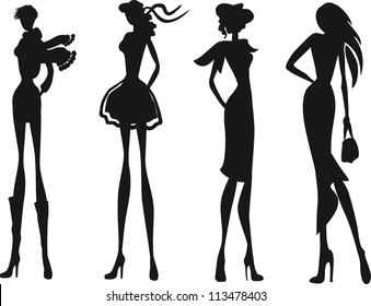 Black White Retro Fashion Models Sketch Stock Vector (Royalty Free ...