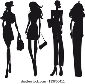 Silhouette Fashion Girls Stock Vector (Royalty Free) 112783459
