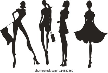 Cartoon Fashion Silhouettes Vector Girls C Stock Vector (Royalty Free ...