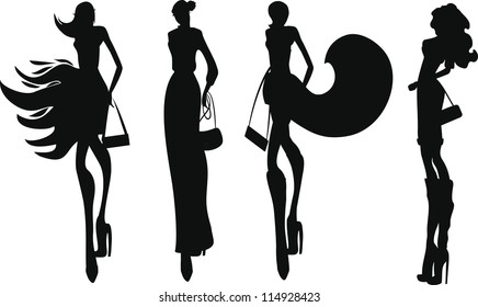 Silhouette Fashion Girls Stock Vector (Royalty Free) 113166442 ...