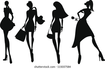 Silhouette Fashion Girls Stock Vector (royalty Free) 115354627 