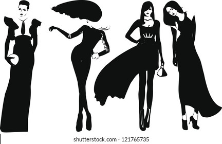 Vector Silhouette People Dressed 1950s Fashion Stock Vector (Royalty ...