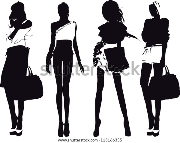 Silhouette Fashion Girls Stock Vector (Royalty Free) 113166355 ...